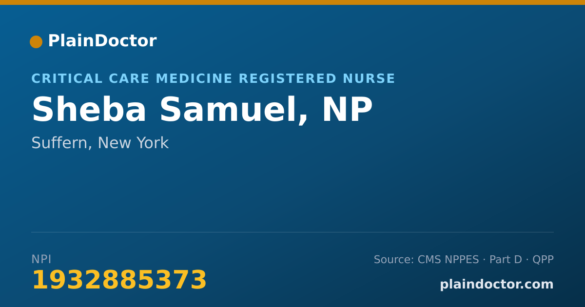 Shareable card for Sheba Samuel, NP - Critical Care Medicine Registered Nurse, Suffern, NY