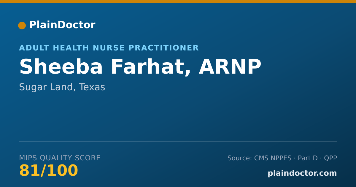 Shareable card for Sheeba Farhat, ARNP - Adult Health Nurse Practitioner, Sugar Land, TX