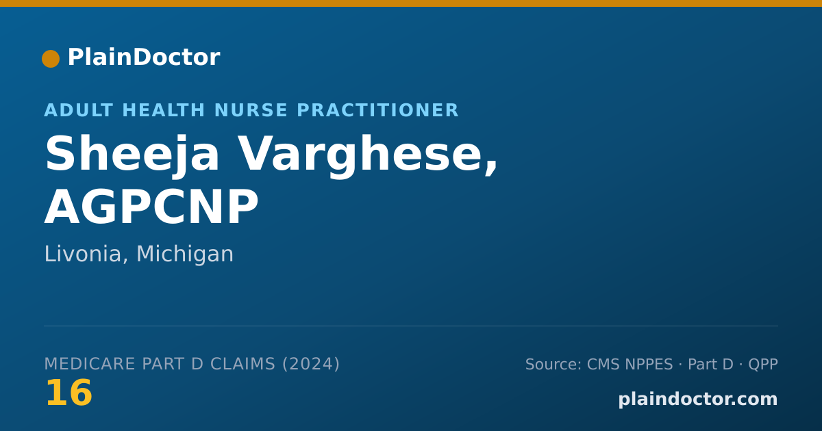 Shareable card for Sheeja Varghese, AGPCNP - Adult Health Nurse Practitioner, Livonia, MI