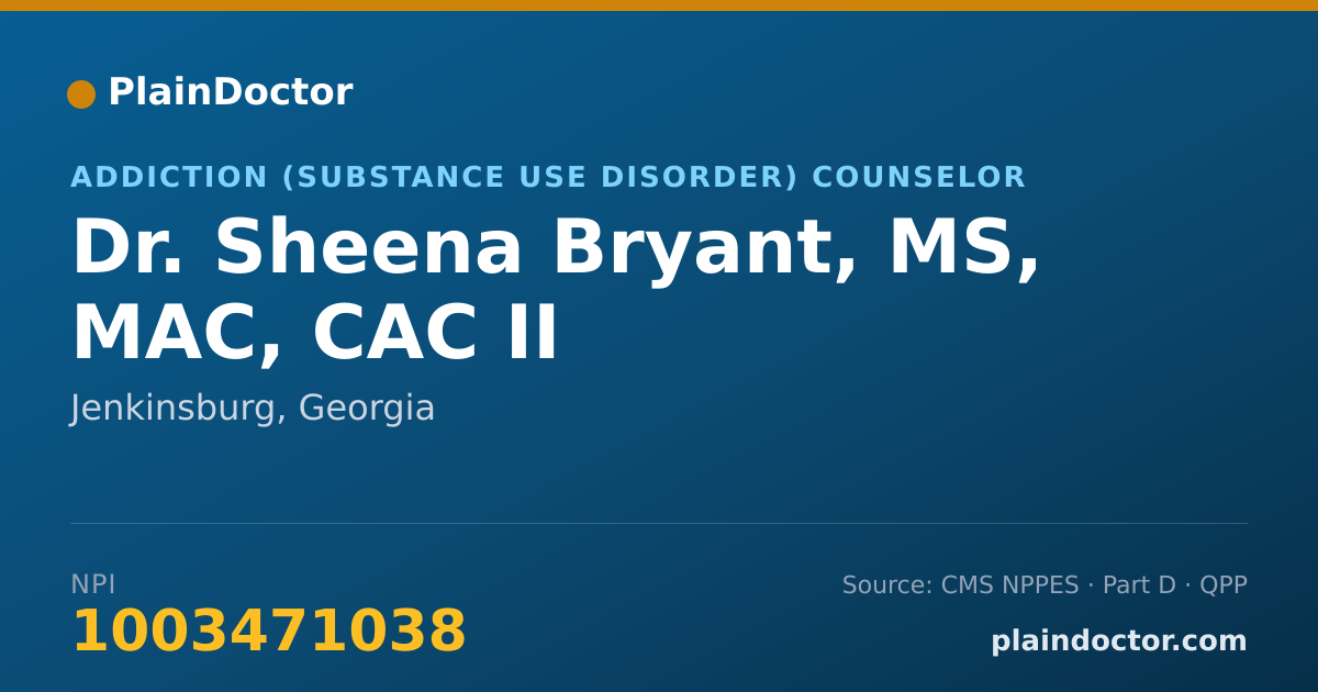Shareable card for Sheena Bryant, MS, MAC, CAC II - Addiction (Substance Use Disorder) Counselor, Jenkinsburg, GA