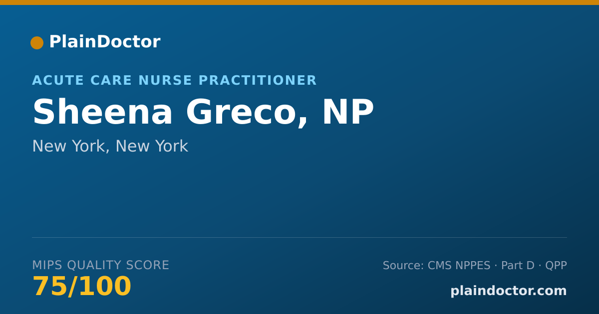 Shareable card for Sheena Greco, NP - Acute Care Nurse Practitioner, New York, NY