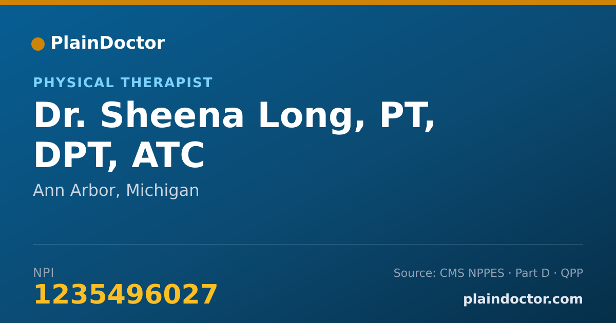 Shareable card for Sheena Long, PT, DPT, ATC - Physical Therapist, Ann Arbor, MI