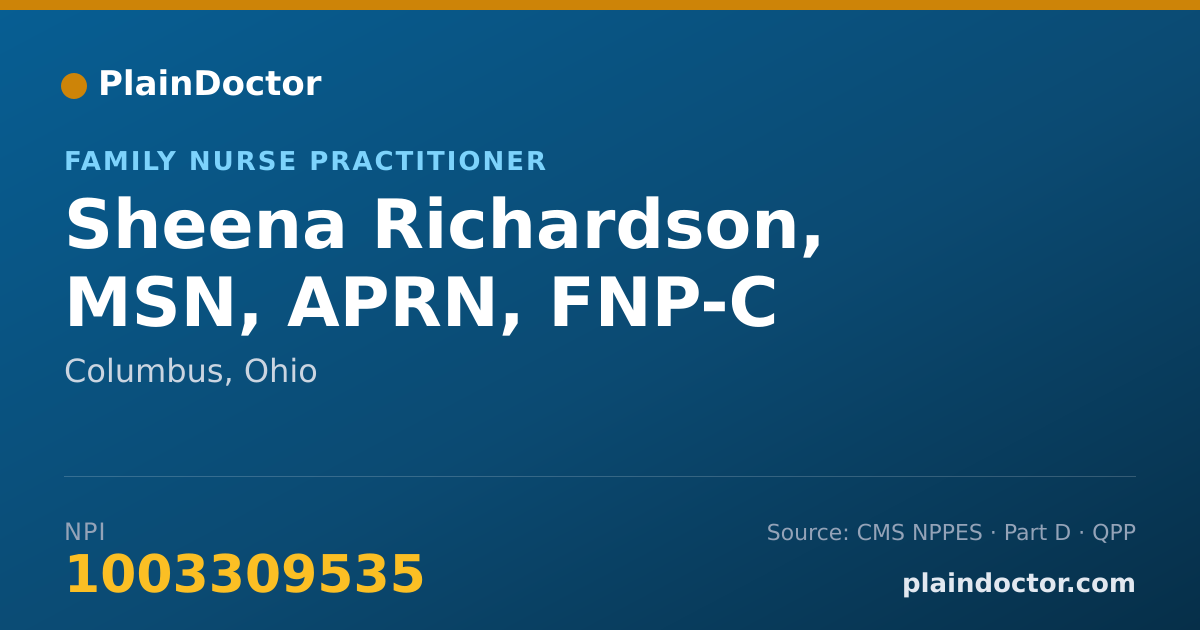 Shareable card for Sheena Richardson, MSN, APRN, FNP-C - Family Nurse Practitioner, Columbus, OH