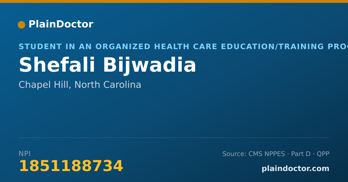 Shareable card for Shefali Bijwadia - Student in an Organized Health Care Education/Training Program, Chapel Hill, NC