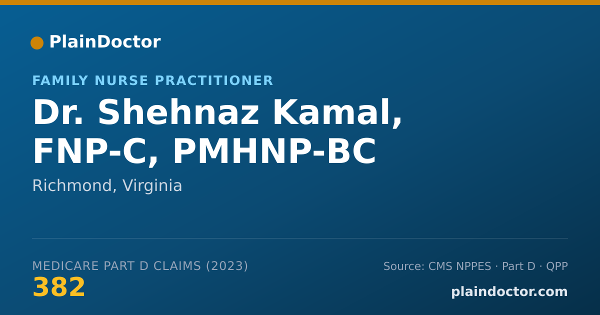 Shareable card for Shehnaz Kamal, FNP-C, PMHNP-BC - Family Nurse Practitioner, Richmond, VA
