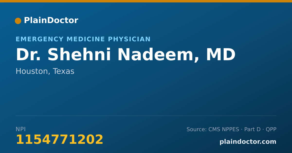 Shareable card for Shehni Nadeem, MD - Emergency Medicine Physician, Houston, TX