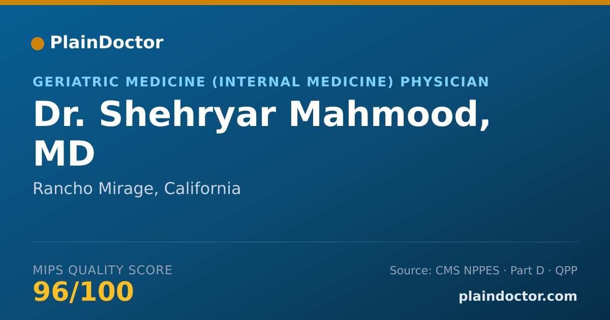 Shareable card for Shehryar Mahmood, MD - Geriatric Medicine (Internal Medicine) Physician, Rancho Mirage, CA