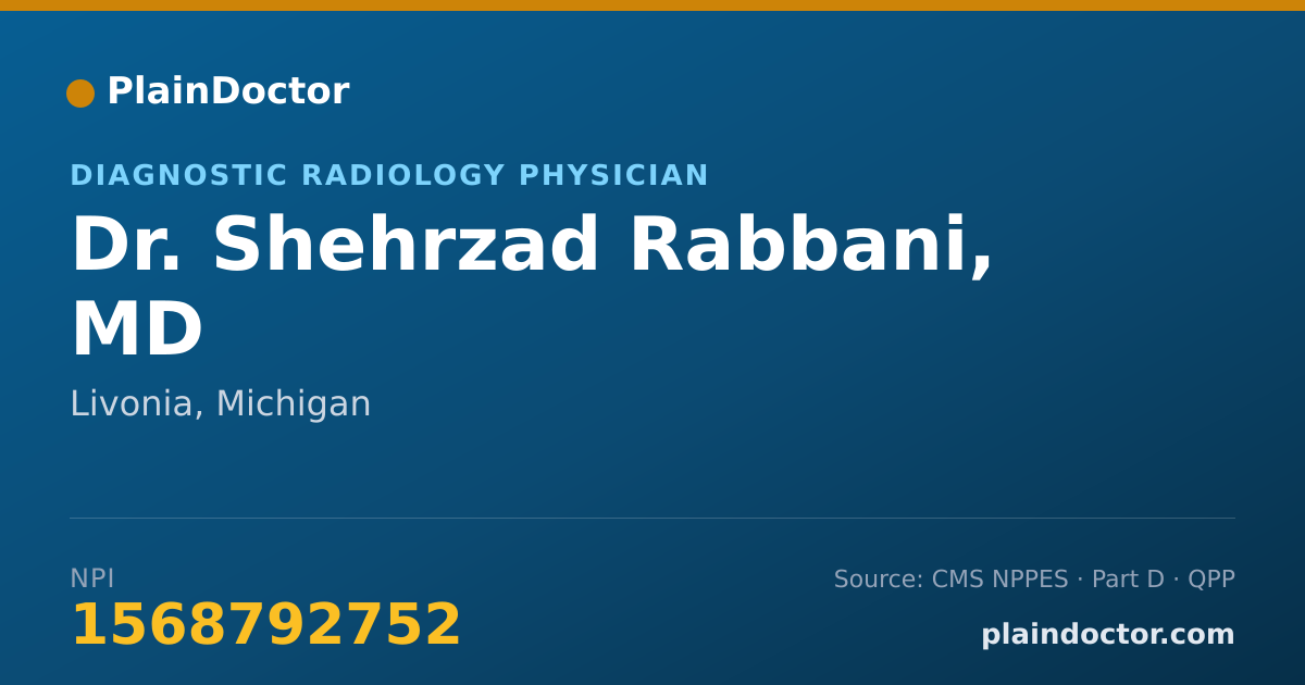 Shareable card for Shehrzad Rabbani, MD - Diagnostic Radiology Physician, Livonia, MI