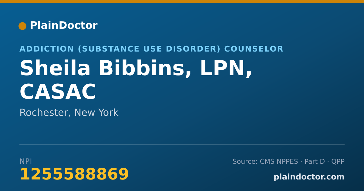 Shareable card for Sheila Bibbins, LPN, CASAC - Addiction (Substance Use Disorder) Counselor, Rochester, NY