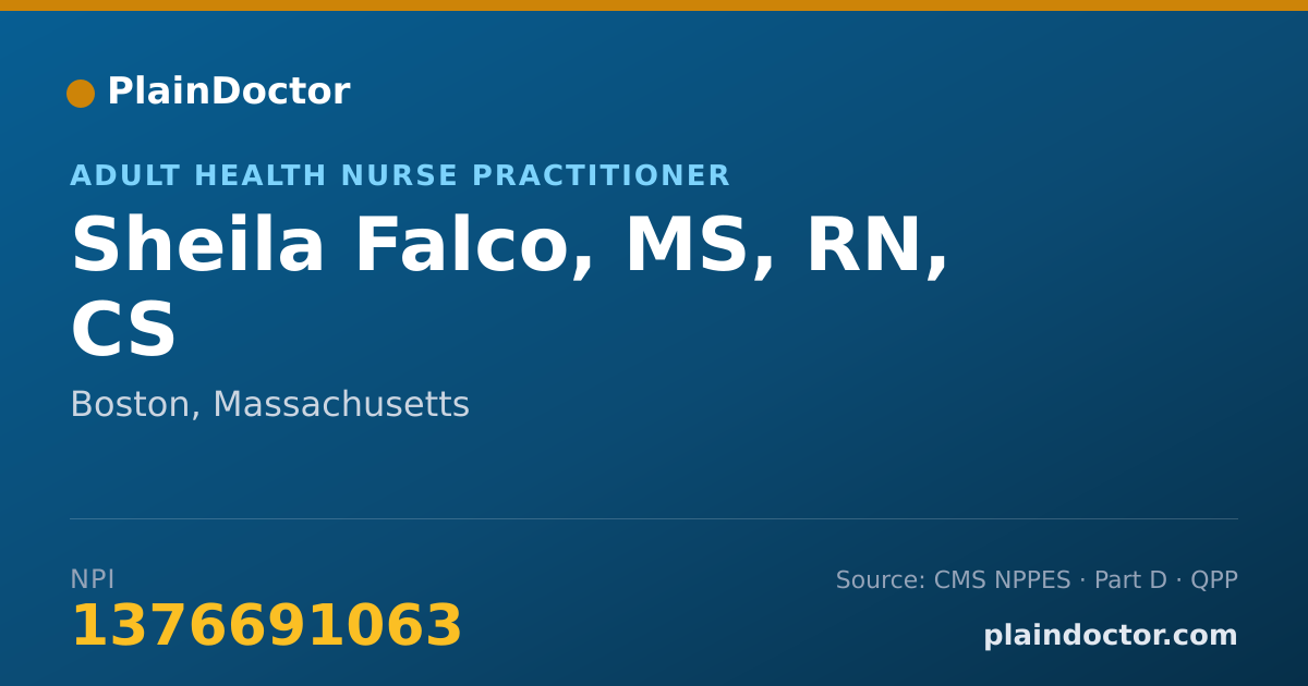 Shareable card for Sheila Falco, MS, RN, CS - Adult Health Nurse Practitioner, Boston, MA
