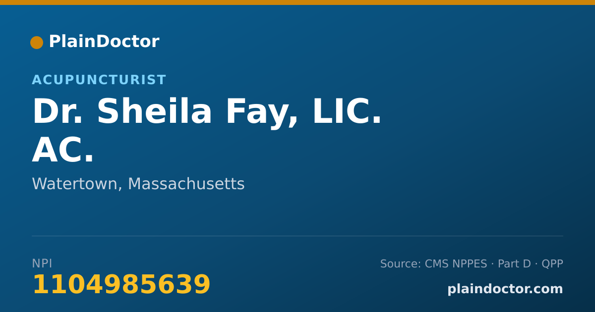 Shareable card for Sheila Fay, LIC. AC. - Acupuncturist, Watertown, MA