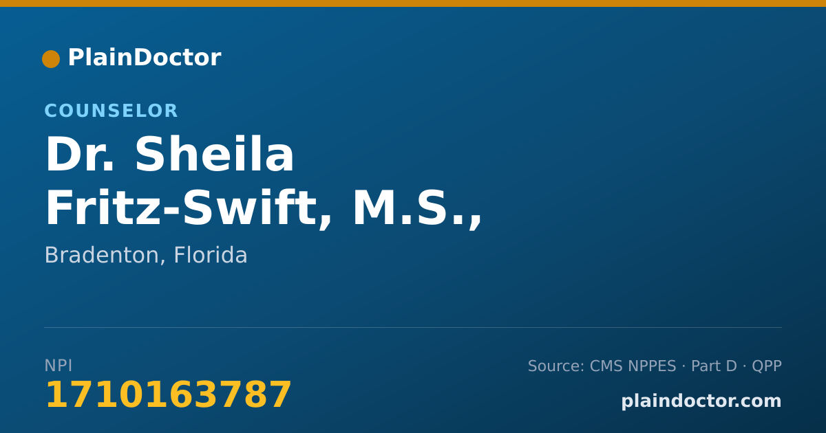 Shareable card for Sheila Fritz-Swift, M.S., BCBA - Counselor, Bradenton, FL