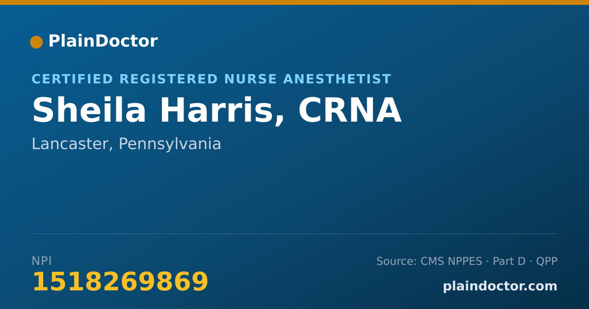 Shareable card for Sheila Harris, CRNA - Certified Registered Nurse Anesthetist, Lancaster, PA