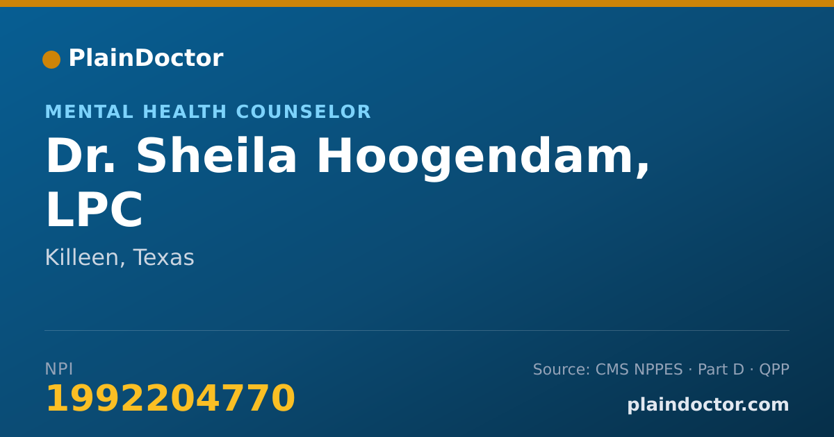 Shareable card for Sheila Hoogendam, LPC - Mental Health Counselor, Killeen, TX