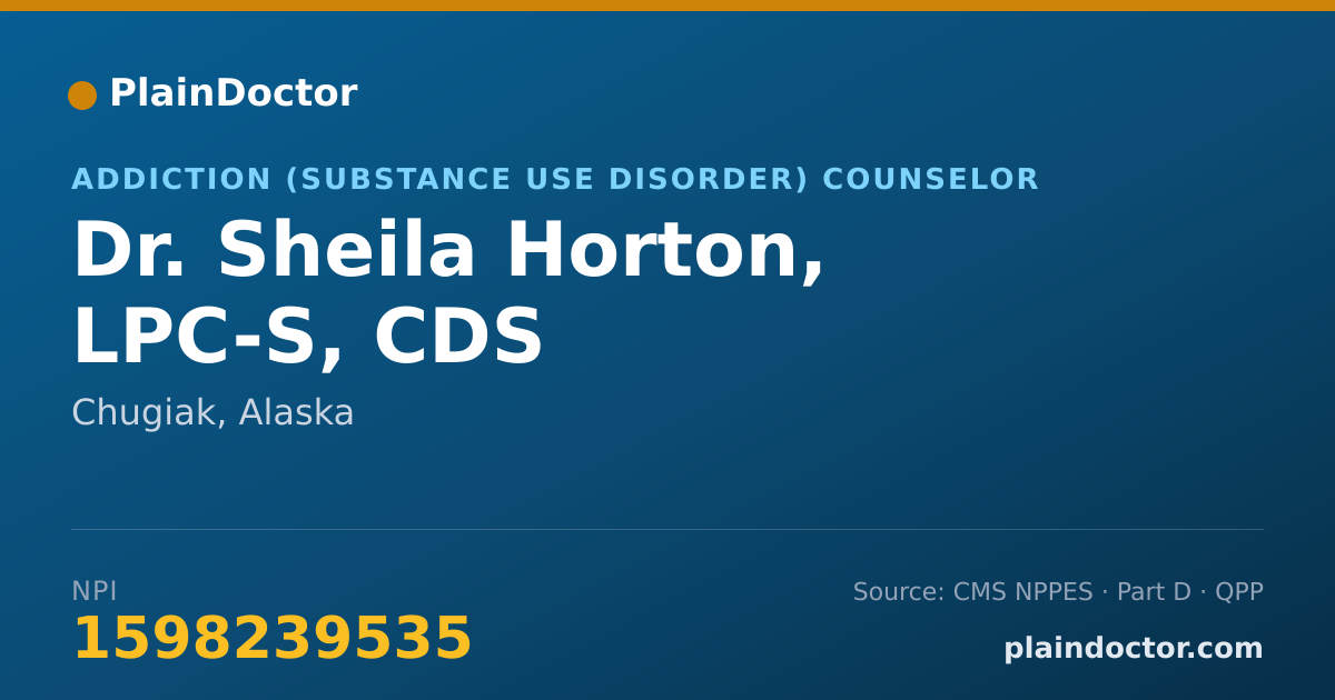 Shareable card for Sheila Horton, LPC-S, CDS - Addiction (Substance Use Disorder) Counselor, Chugiak, AK