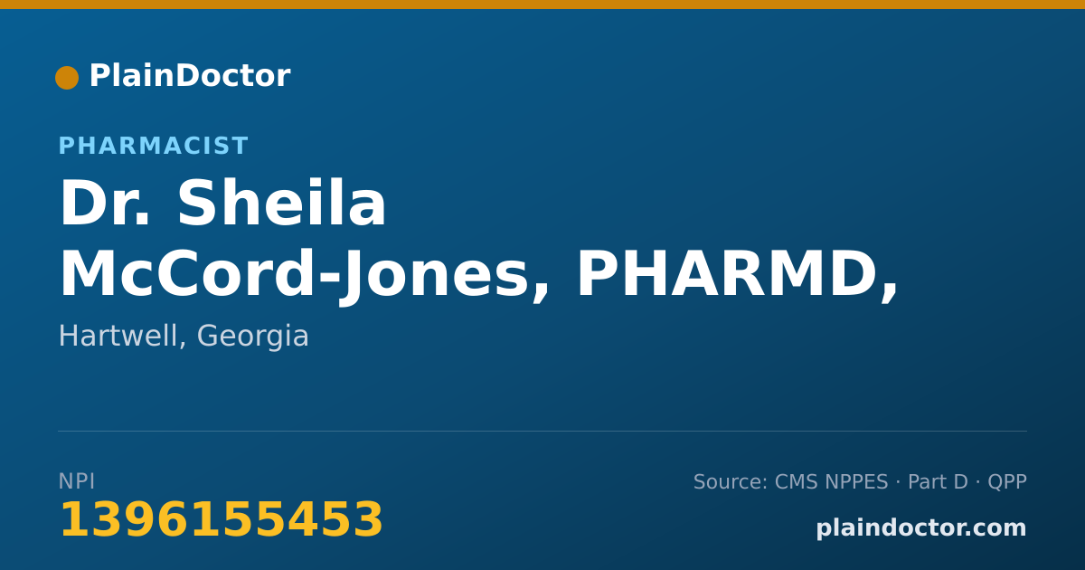 Shareable card for Sheila McCord-Jones, PHARMD, RPH - Pharmacist, Hartwell, GA