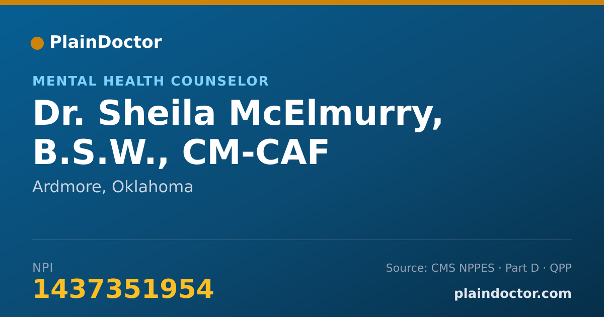 Shareable card for Sheila McElmurry, B.S.W., CM-CAF - Mental Health Counselor, Ardmore, OK