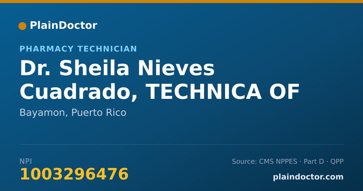 Shareable card for Sheila Nieves Cuadrado, TECHNICA OF PHARMACY - Pharmacy Technician, Bayamon, PR