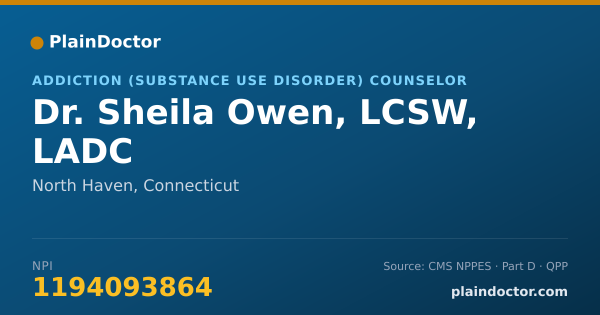 Shareable card for Sheila Owen, LCSW, LADC - Addiction (Substance Use Disorder) Counselor, North Haven, CT