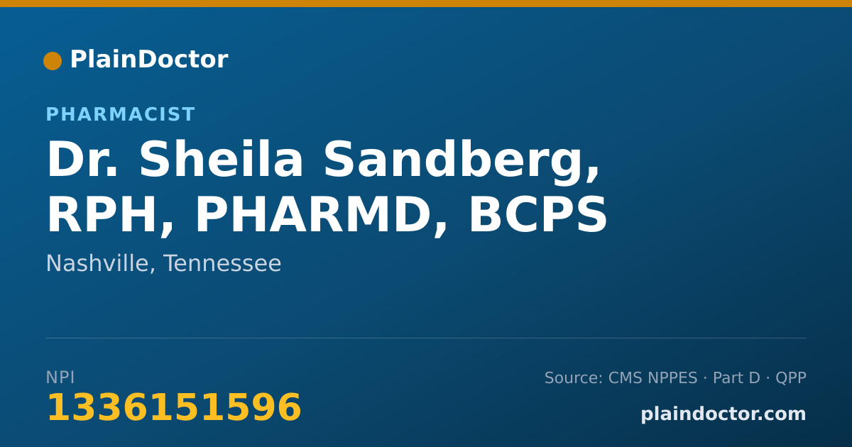 Shareable card for Sheila Sandberg, RPH, PHARMD, BCPS - Pharmacist, Nashville, TN
