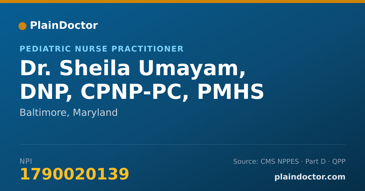 Shareable card for Sheila Umayam, DNP, CPNP-PC, PMHS - Pediatric Nurse Practitioner, Baltimore, MD