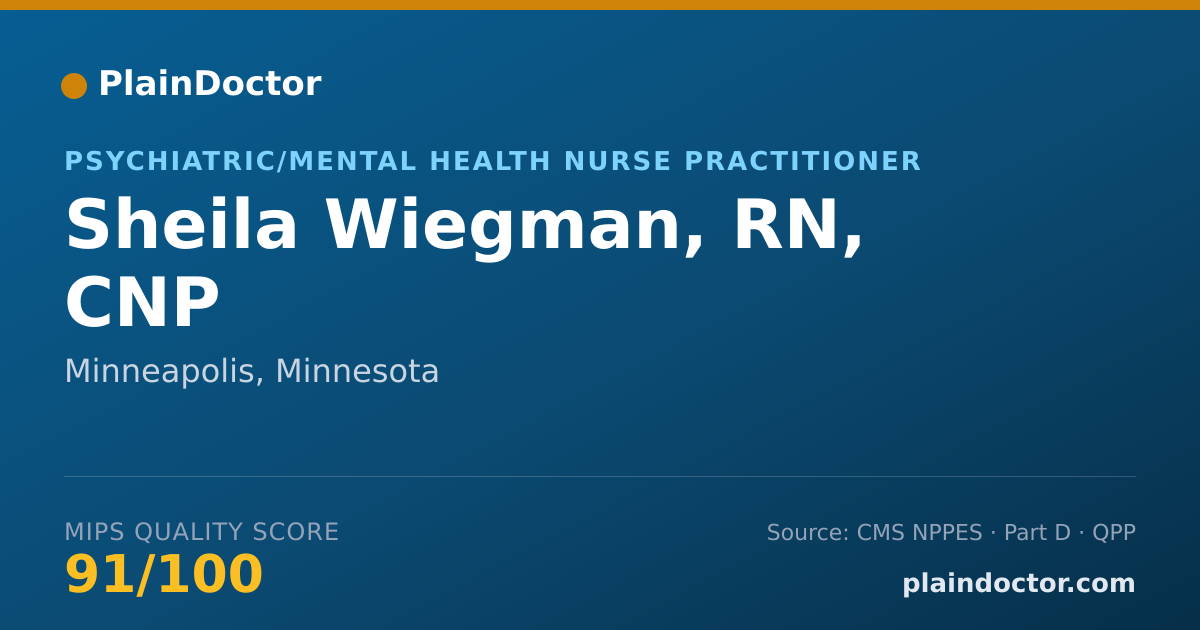 Shareable card for Sheila Wiegman, RN, CNP - Psychiatric/Mental Health Nurse Practitioner, Minneapolis, MN