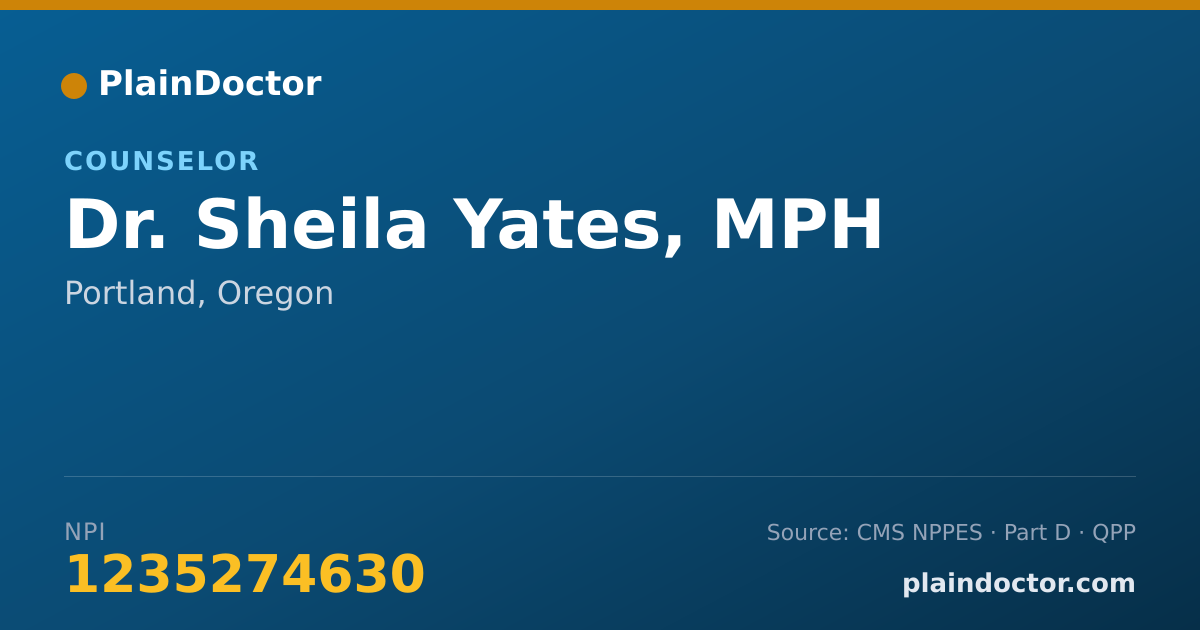 Shareable card for Sheila Yates, MPH - Counselor, Portland, OR