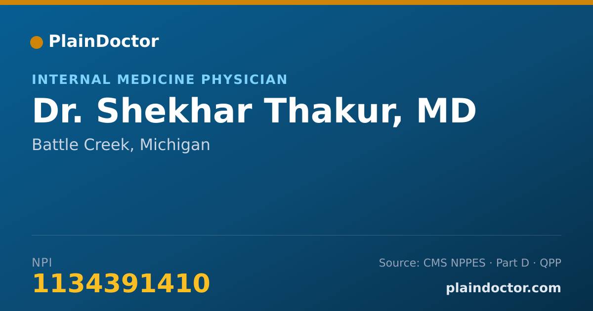 Shareable card for Shekhar Thakur, MD - Internal Medicine Physician, Battle Creek, MI