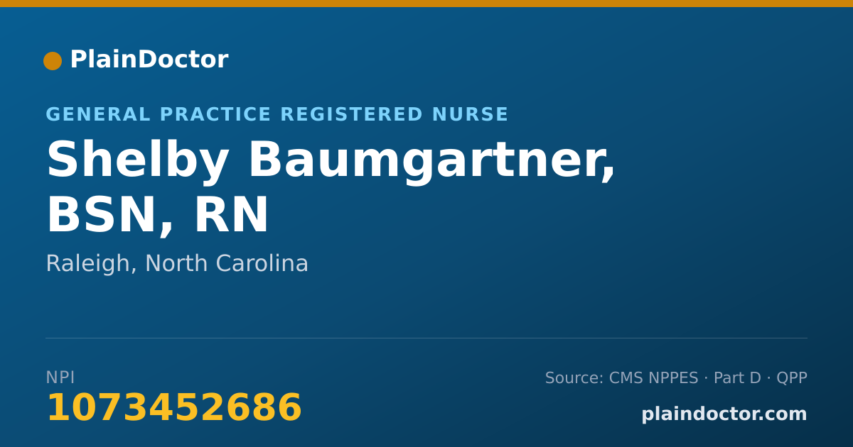 Shareable card for Shelby Baumgartner, BSN, RN - General Practice Registered Nurse, Raleigh, NC