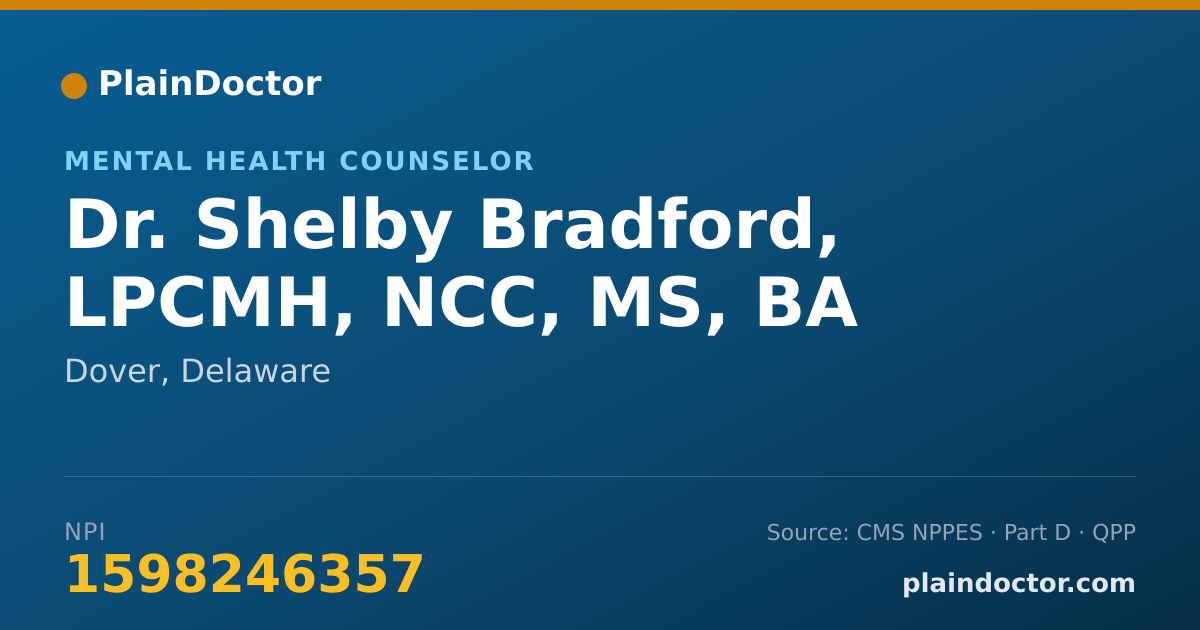 Shareable card for Shelby Bradford, LPCMH, NCC, MS, BA - Mental Health Counselor, Dover, DE