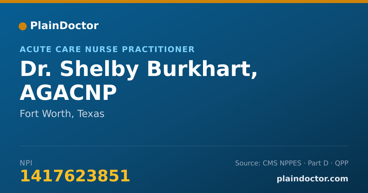 Shareable card for Shelby Burkhart, AGACNP - Acute Care Nurse Practitioner, Fort Worth, TX
