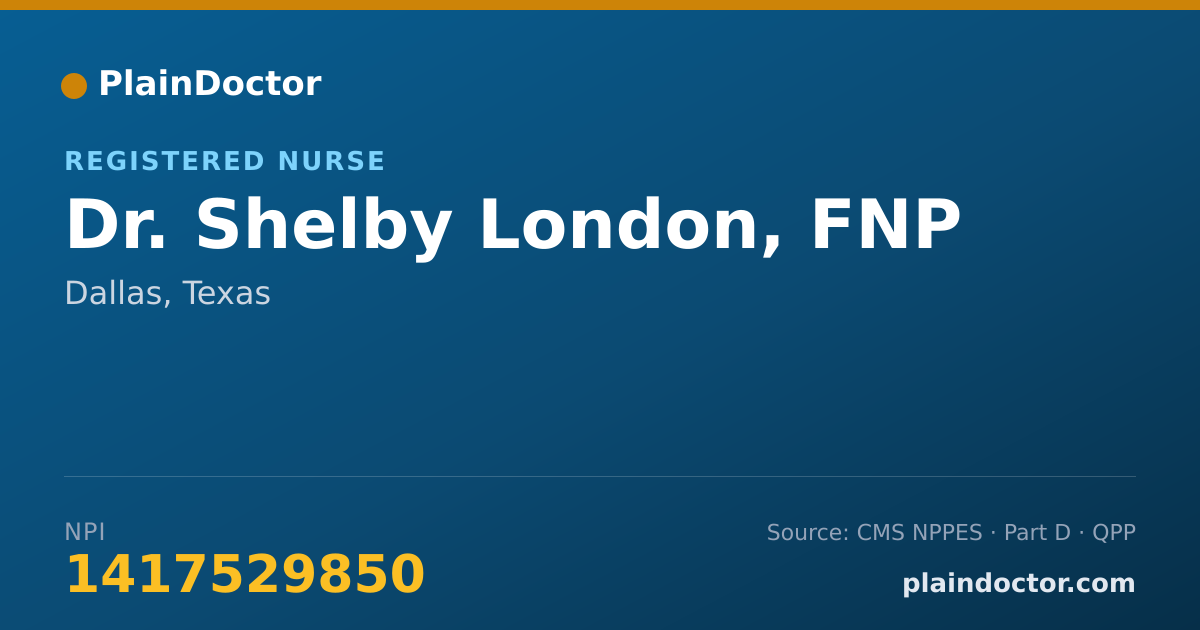 Shareable card for Shelby London, FNP - Registered Nurse, Dallas, TX