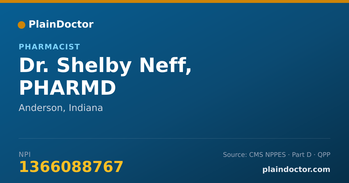 Shareable card for Shelby Neff, PHARMD - Pharmacist, Anderson, IN