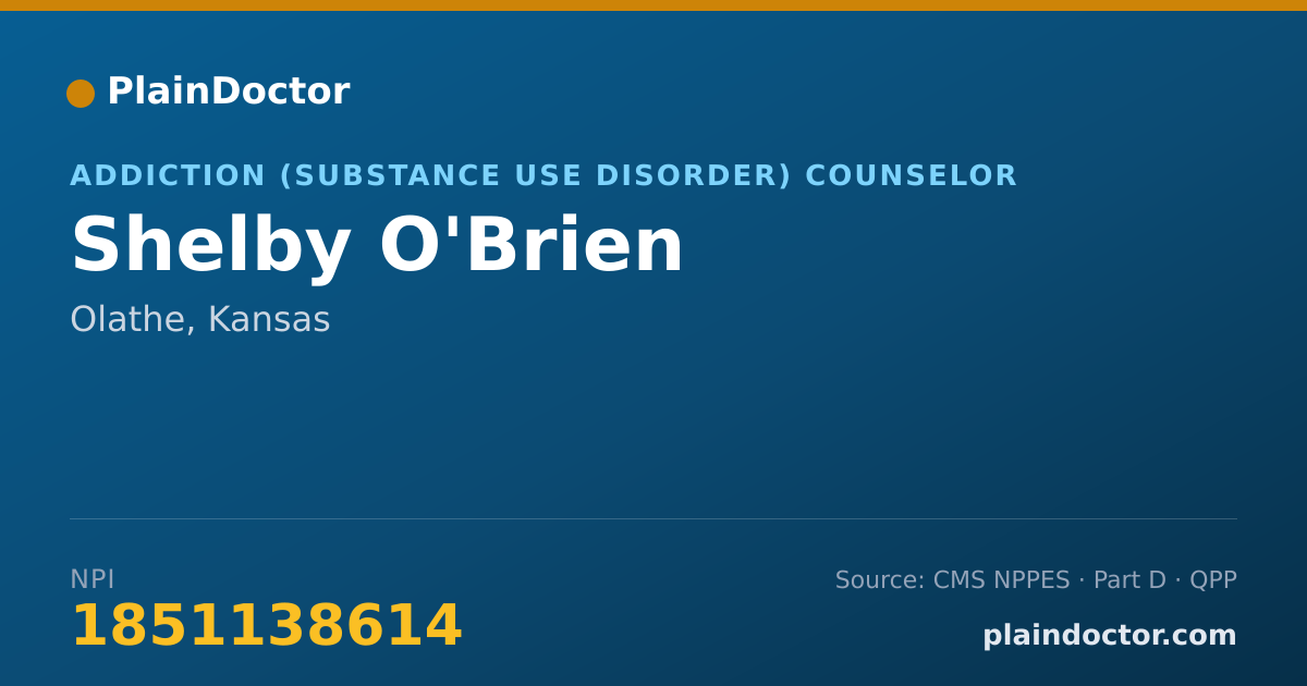 Shareable card for Shelby O'Brien - Addiction (Substance Use Disorder) Counselor, Olathe, KS
