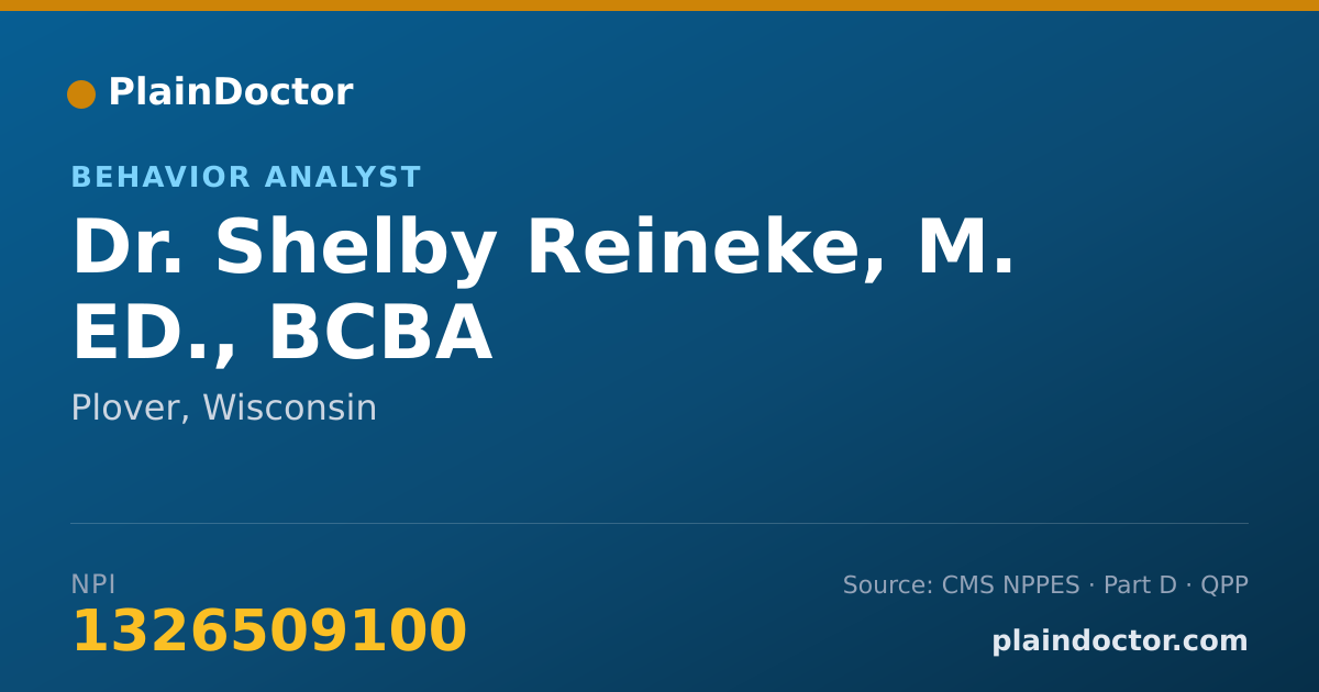 Shareable card for Shelby Reineke, M. ED., BCBA - Behavior Analyst, Plover, WI