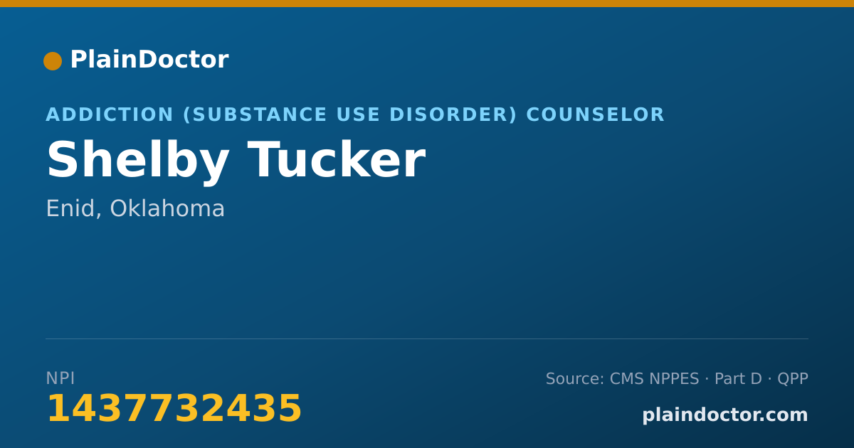 Shareable card for Shelby Tucker - Addiction (Substance Use Disorder) Counselor, Enid, OK