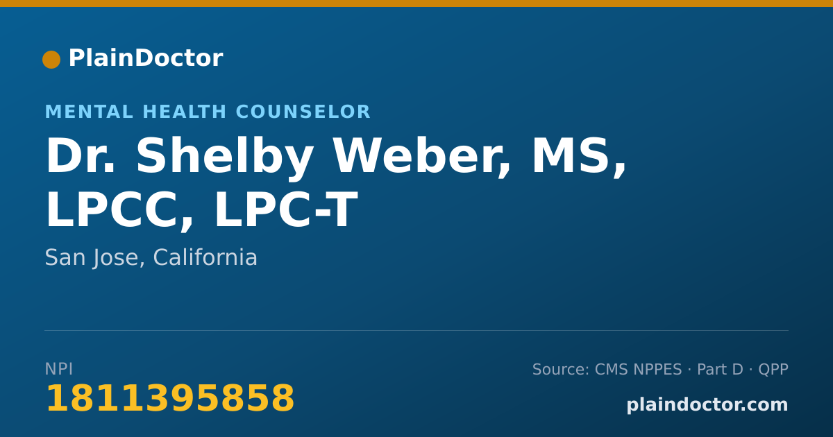 Shareable card for Shelby Weber, MS, LPCC, LPC-T - Mental Health Counselor, San Jose, CA