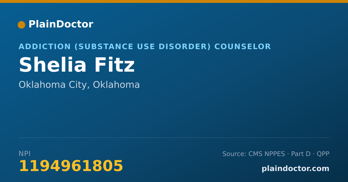 Shareable card for Shelia Fitz - Addiction (Substance Use Disorder) Counselor, Oklahoma City, OK