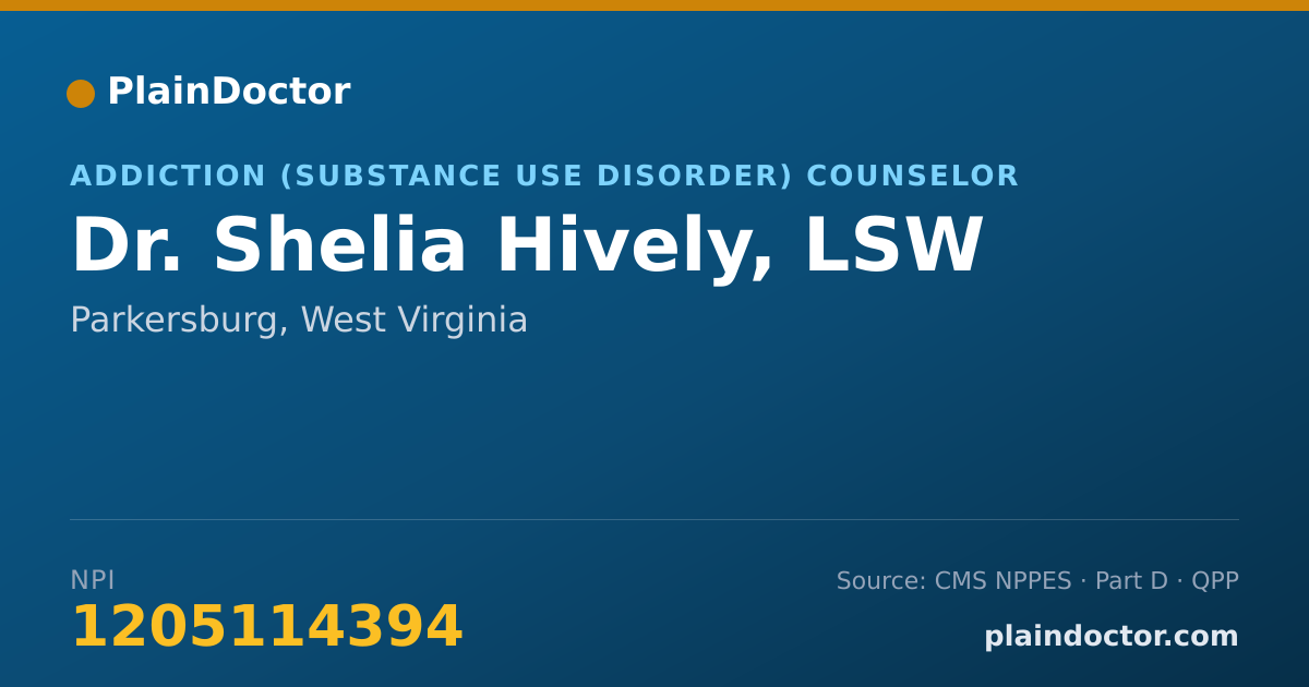 Shareable card for Shelia Hively, LSW - Addiction (Substance Use Disorder) Counselor, Parkersburg, WV