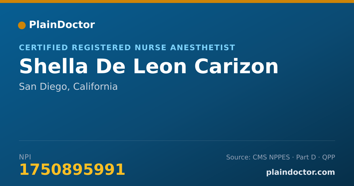 Shareable card for Shella De Leon Carizon - Certified Registered Nurse Anesthetist, San Diego, CA