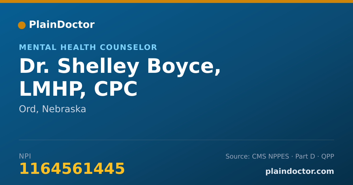 Shareable card for Shelley Boyce, LMHP, CPC - Mental Health Counselor, Ord, NE