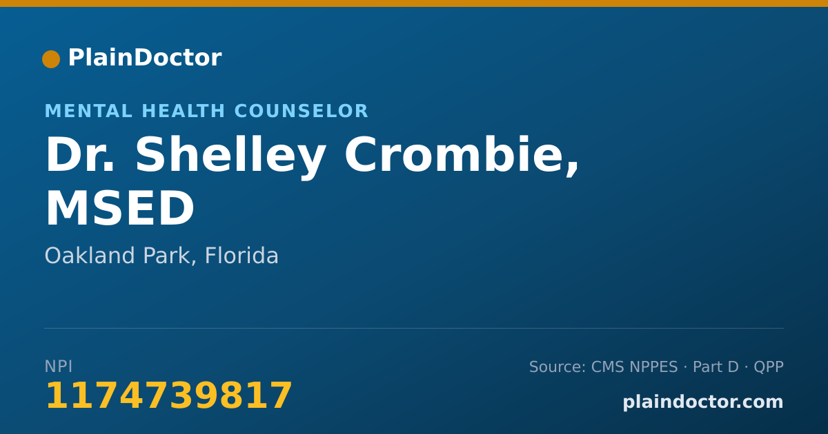 Shareable card for Shelley Crombie, MSED - Mental Health Counselor, Oakland Park, FL
