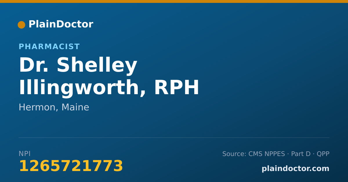 Shareable card for Shelley Illingworth, RPH - Pharmacist, Hermon, ME