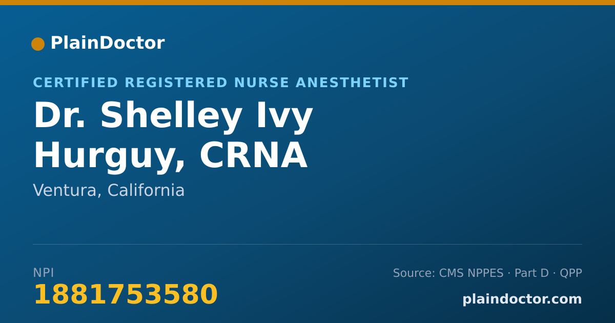 Shareable card for Shelley Ivy Hurguy, CRNA - Certified Registered Nurse Anesthetist, Ventura, CA