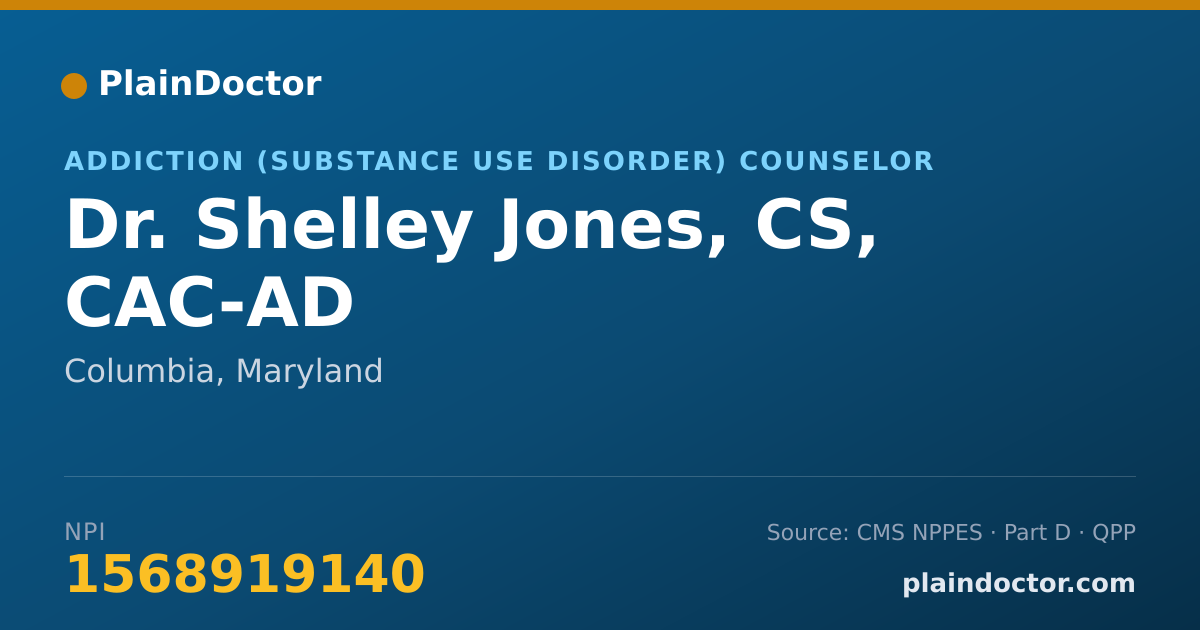 Shareable card for Shelley Jones, CS, CAC-AD - Addiction (Substance Use Disorder) Counselor, Columbia, MD
