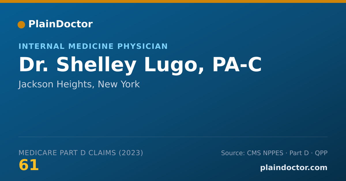 Shareable card for Shelley Lugo, PA-C - Internal Medicine Physician, Jackson Heights, NY