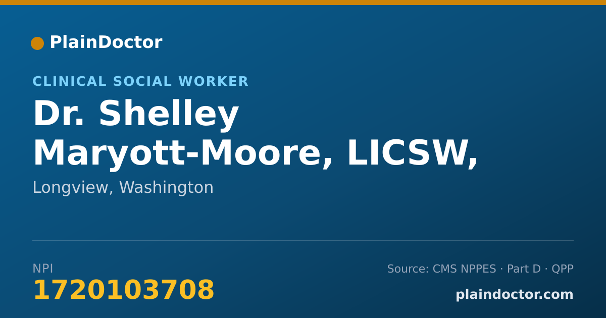 Shareable card for Shelley Maryott-Moore, LICSW, GMHS, CMHS - Clinical Social Worker, Longview, WA