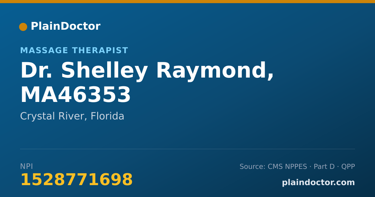 Shareable card for Shelley Raymond, MA46353 - Massage Therapist, Crystal River, FL