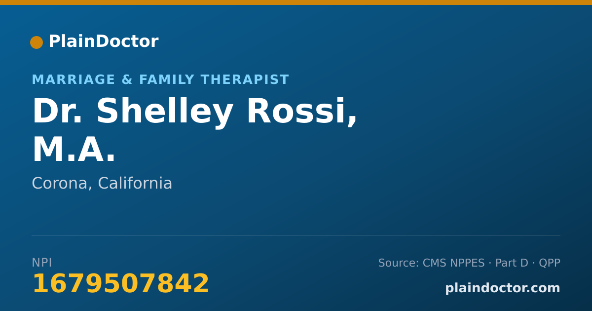 Shareable card for Shelley Rossi, M.A. - Marriage & Family Therapist, Corona, CA