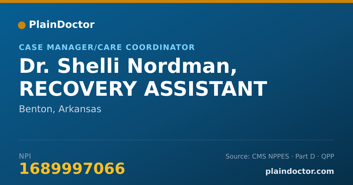 Shareable card for Shelli Nordman, RECOVERY ASSISTANT - Case Manager/Care Coordinator, Benton, AR